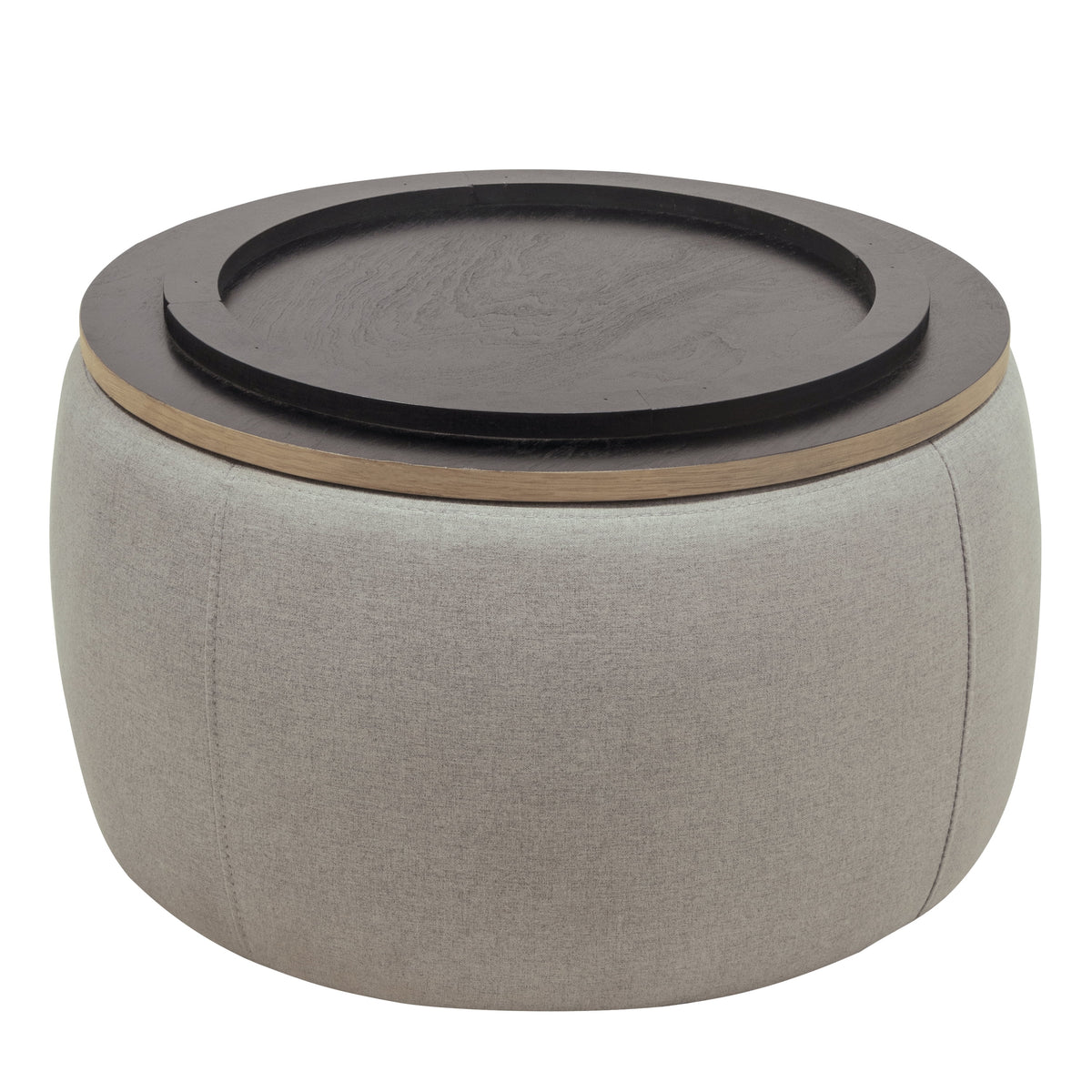 Grey Round Storage Ottoman with Wood Tray G947037