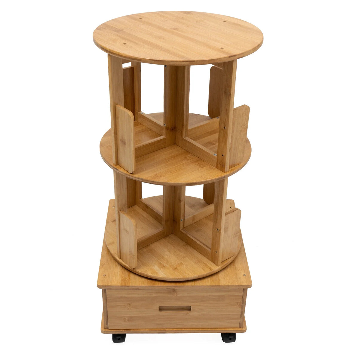 2 Tiers Rotating Bamboo Side Table with Wheels P10236