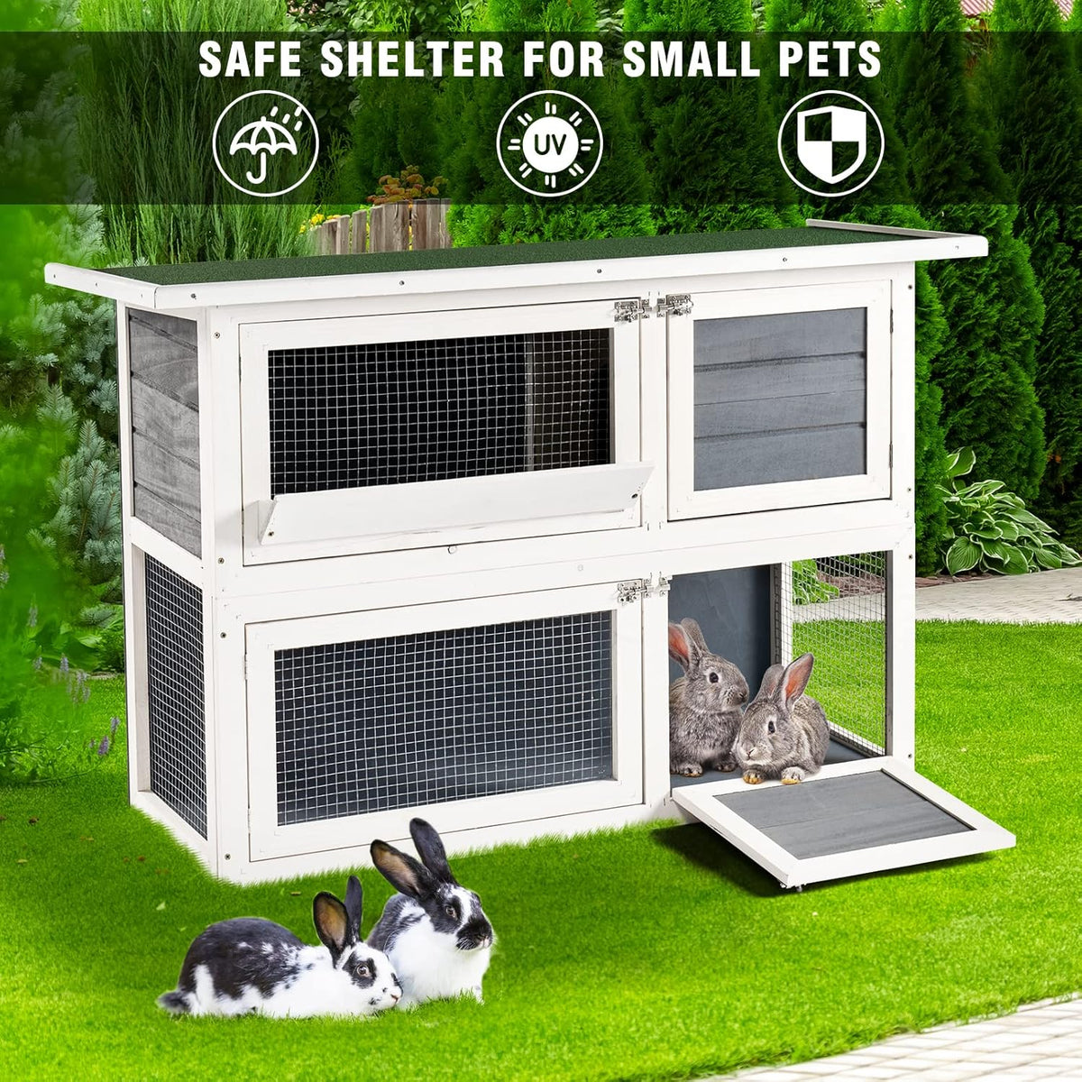 2 Story Rabbit Cage with Ventilation Door Removable Tray D1419