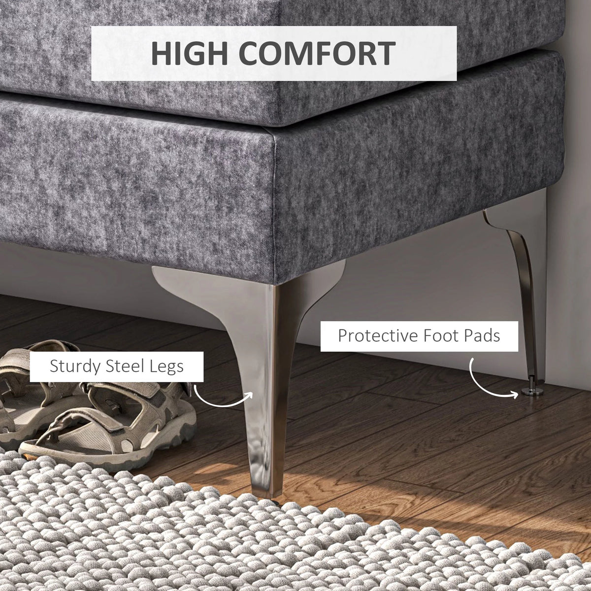 48" Dark Gray End of Bed Bench with Steel Legs O4323