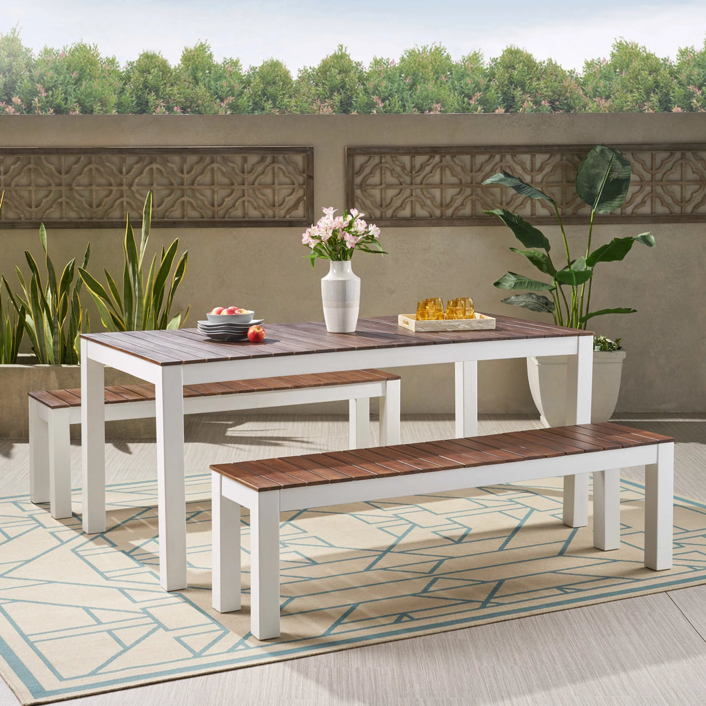 3 Piece Acacia Wood Picnic Dining Set with Benches B309