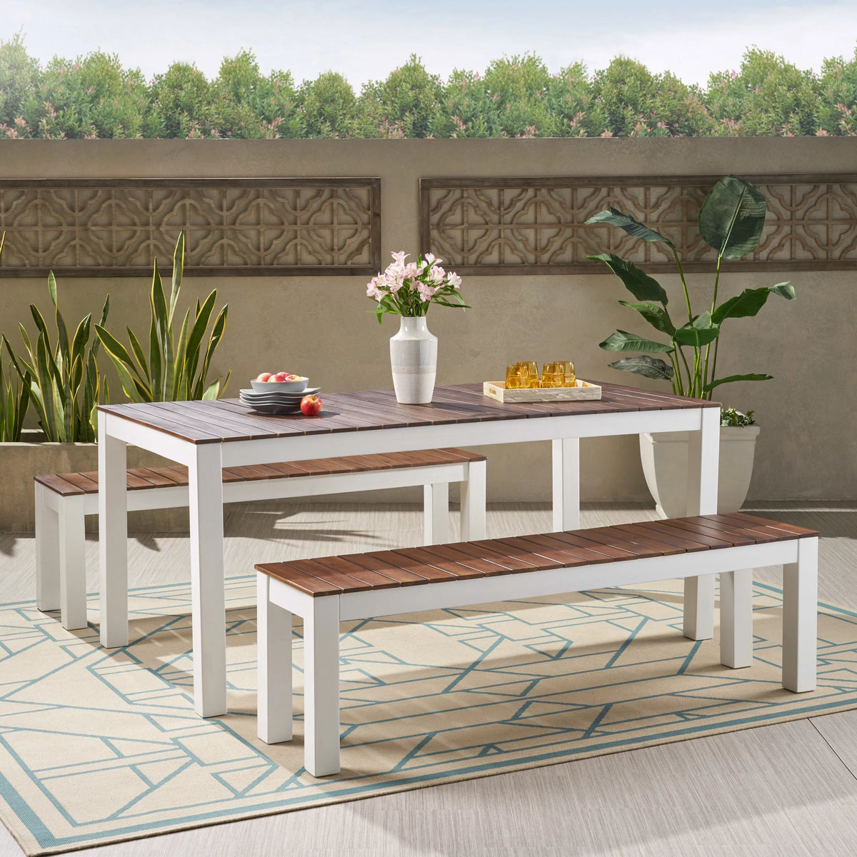 3 Piece Acacia Wood Picnic Dining Set with Benches B309