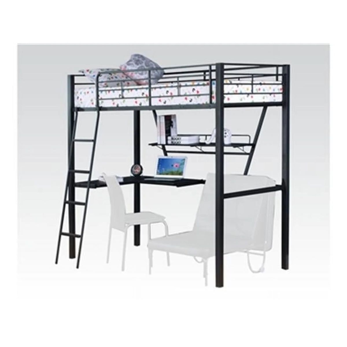 Twin Loft Bed With Desk And Futon J126