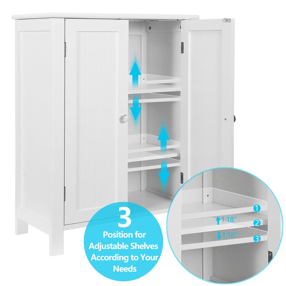 White Wooden Bathroom Floor Cabinet 3 Shelves L803115