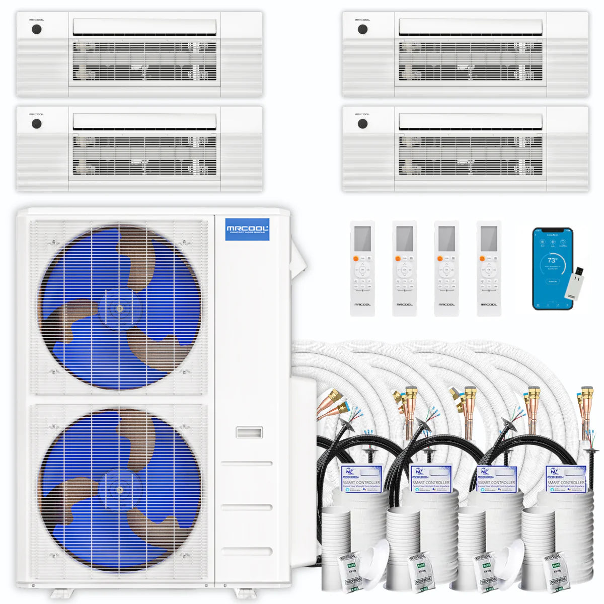 54,000 BTU 4 Zone Ceiling Cassette Ductless Air Conditioner and Heat Pump U522