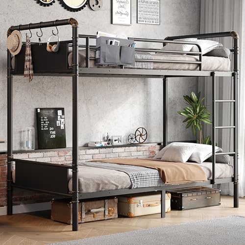 Twin Over Twin Metal Bunk Bed with Safety Guard Rails B72930