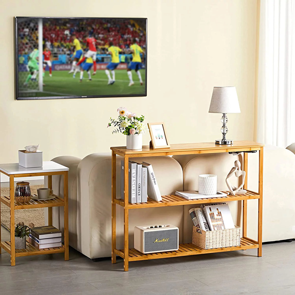 3 Tier Bamboo Console Table with Shoe Storage K638