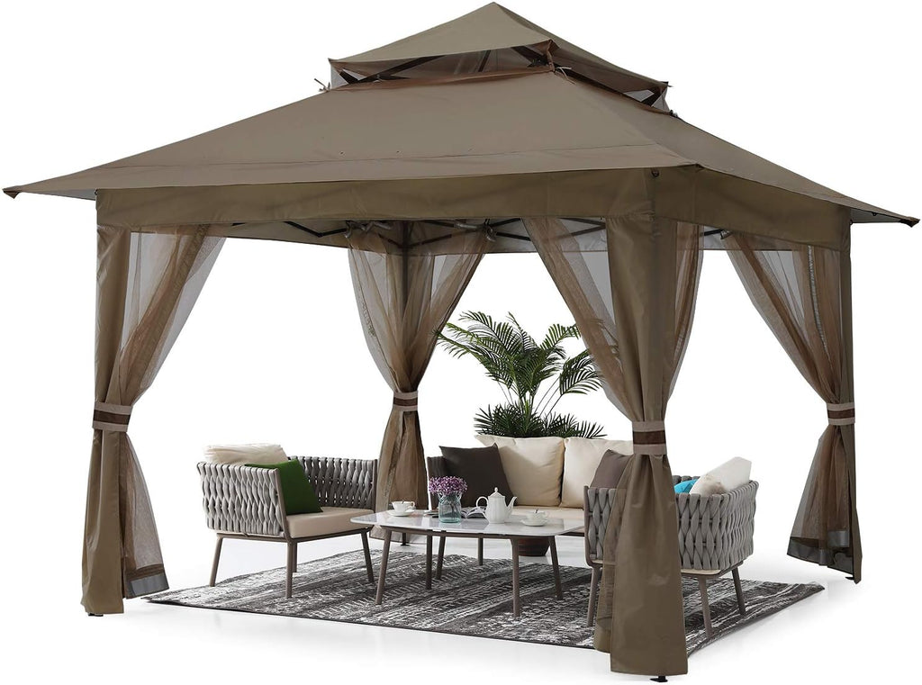 13'x13' Gray Pop up Gazebo Canopy with Mosquito Netting T229258