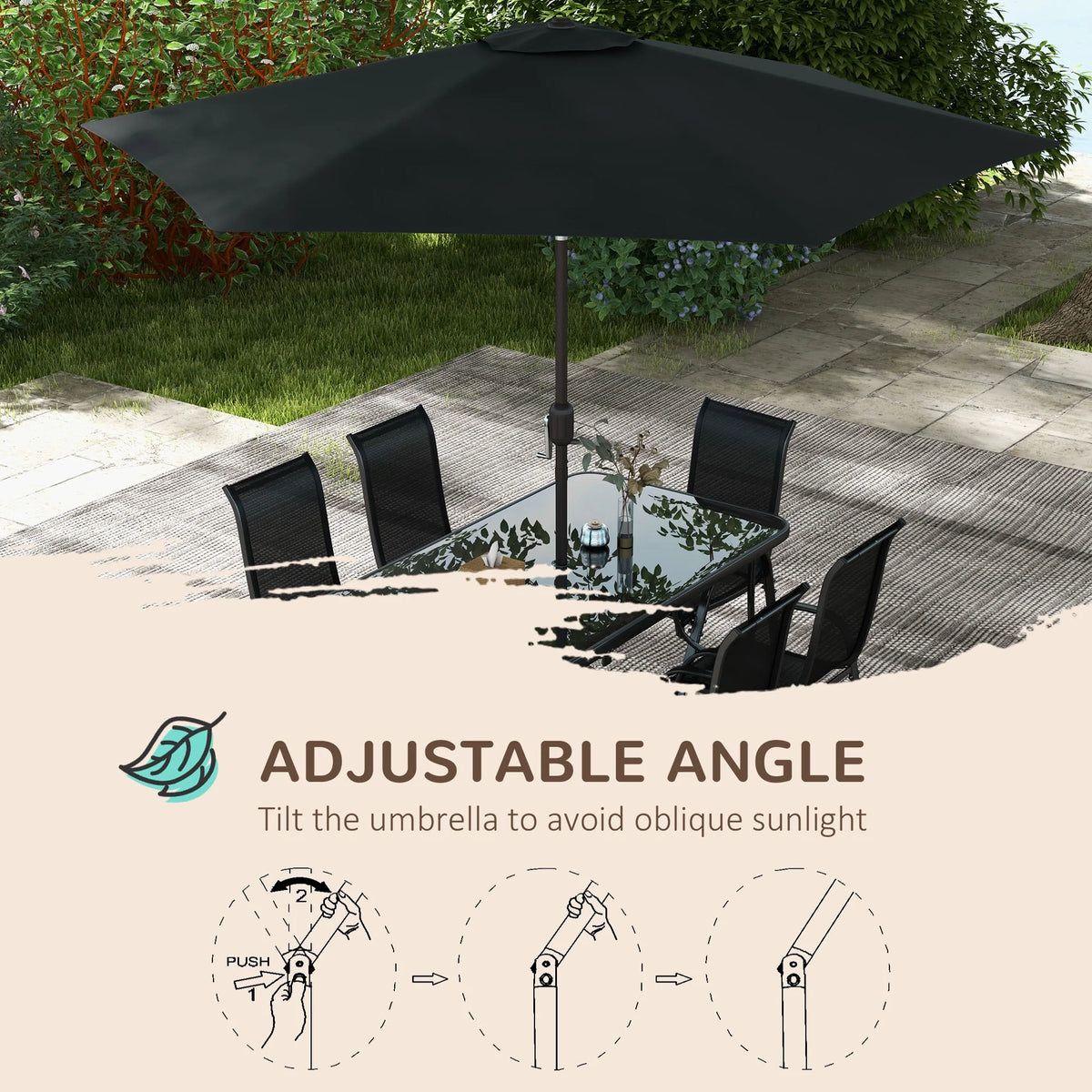 Black Patio Dining Set for Six with Umbrella B8548