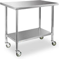 Stainless Steel Table with 4 Caster Wheels and Adjustable Undershelf F4434