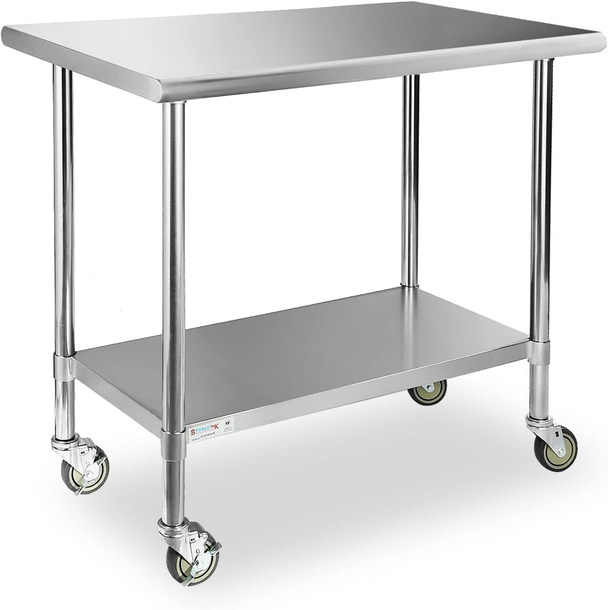 Stainless Steel Table with 4 Caster Wheels and Adjustable Undershelf F4434