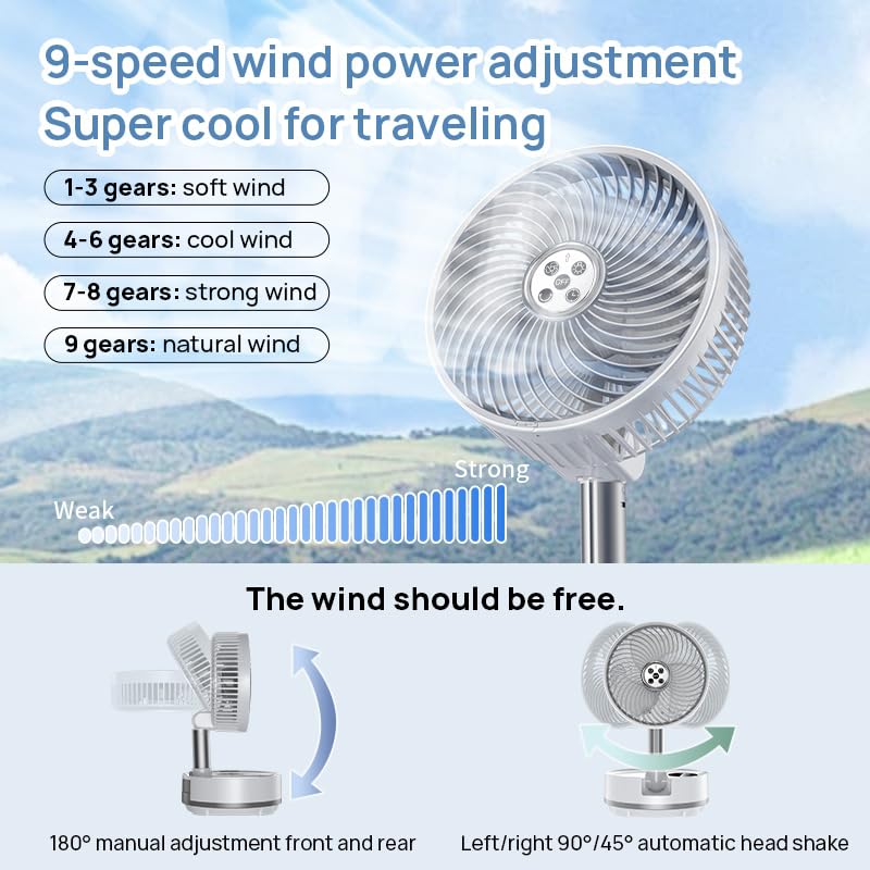 8 inch Portable Rechargeable Oscillating Fan White N5729