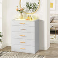 White 5 Drawer Dresser with Tempered Glass Top D32094