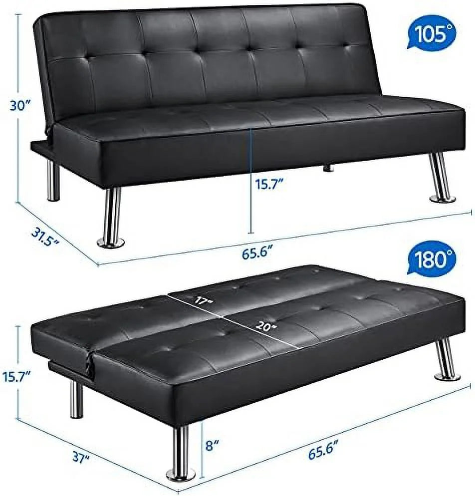 Black Faux Leather Folding Futon Sleeper Bed I443