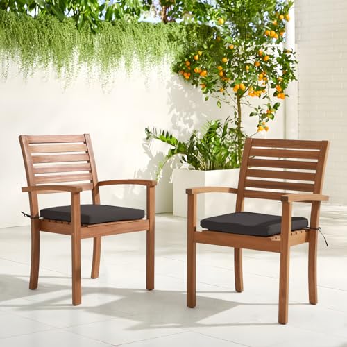 Stackable Acacia Wood Patio Dining Chairs Set of 4 with Cushion H462083