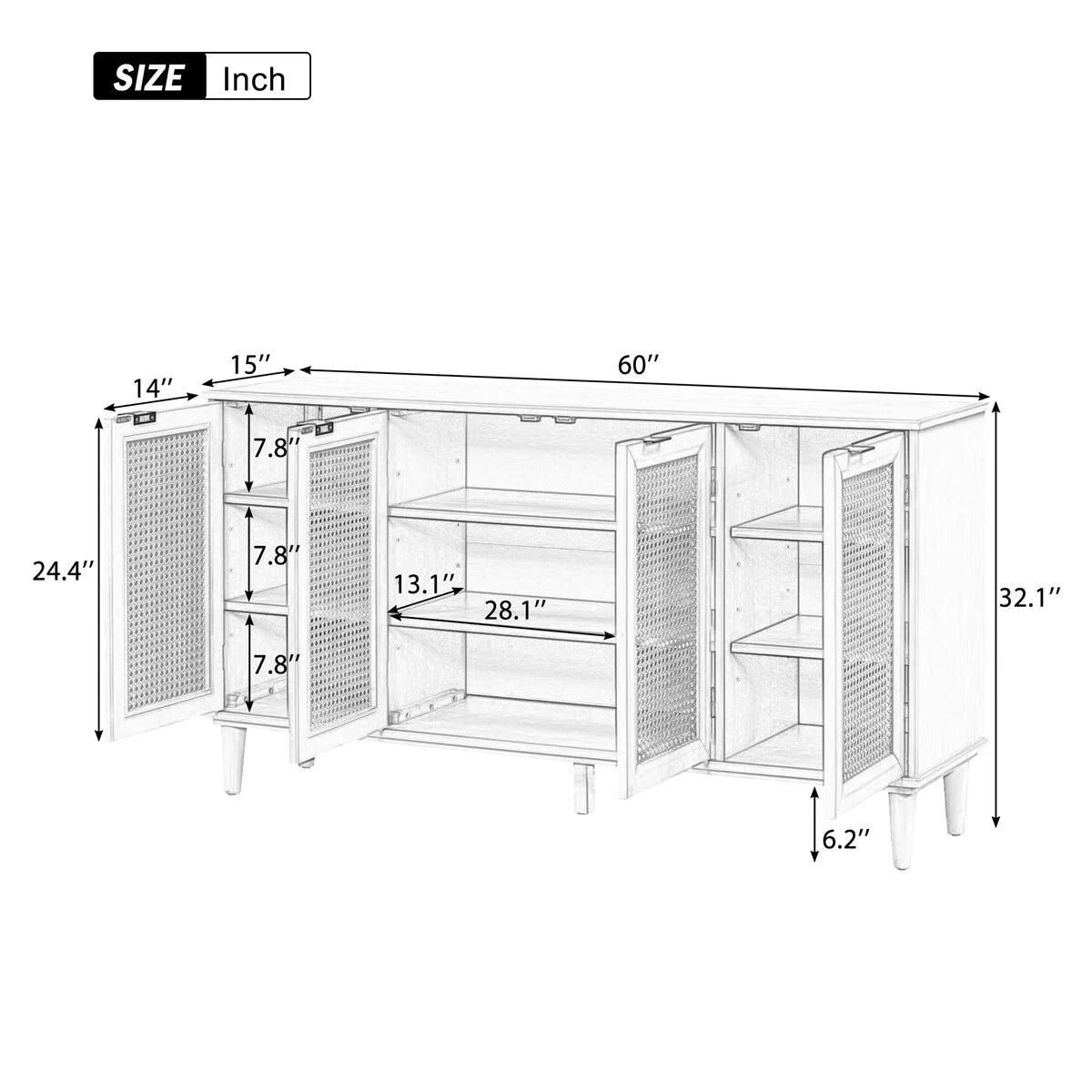 Large Storage Sideboard with Artificial Rattan Door H81978