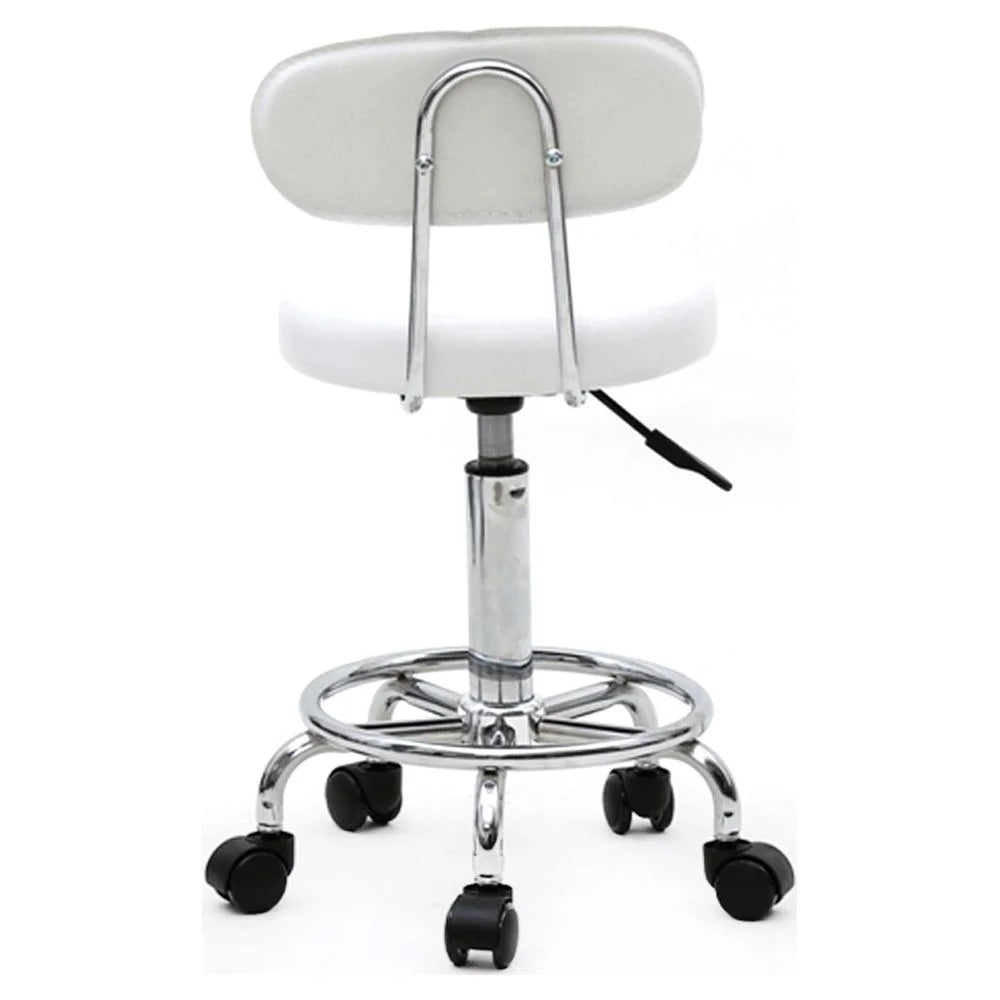 White Adjustable PU Leather Rolling Stool P6611