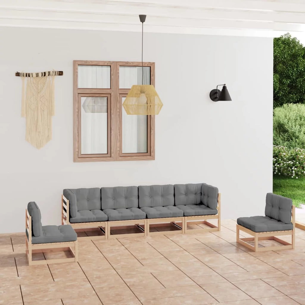 6 Piece Wooden Patio Lounge Set with Gray Cushion R1216