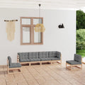 6 Piece Wooden Patio Lounge Set with Gray Cushion R1216