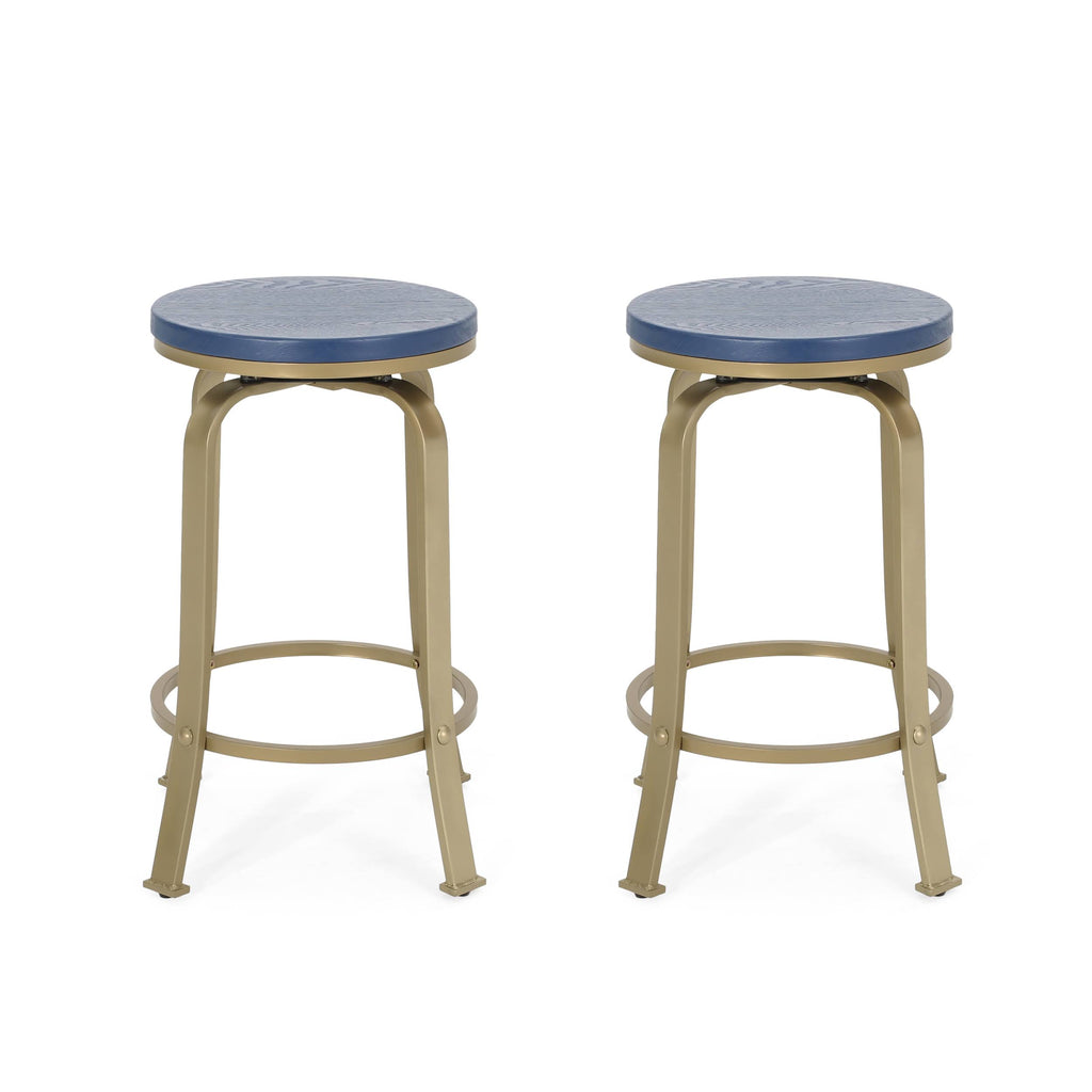 Blue Gold Swiveling Counter Stool Set of 2 E832