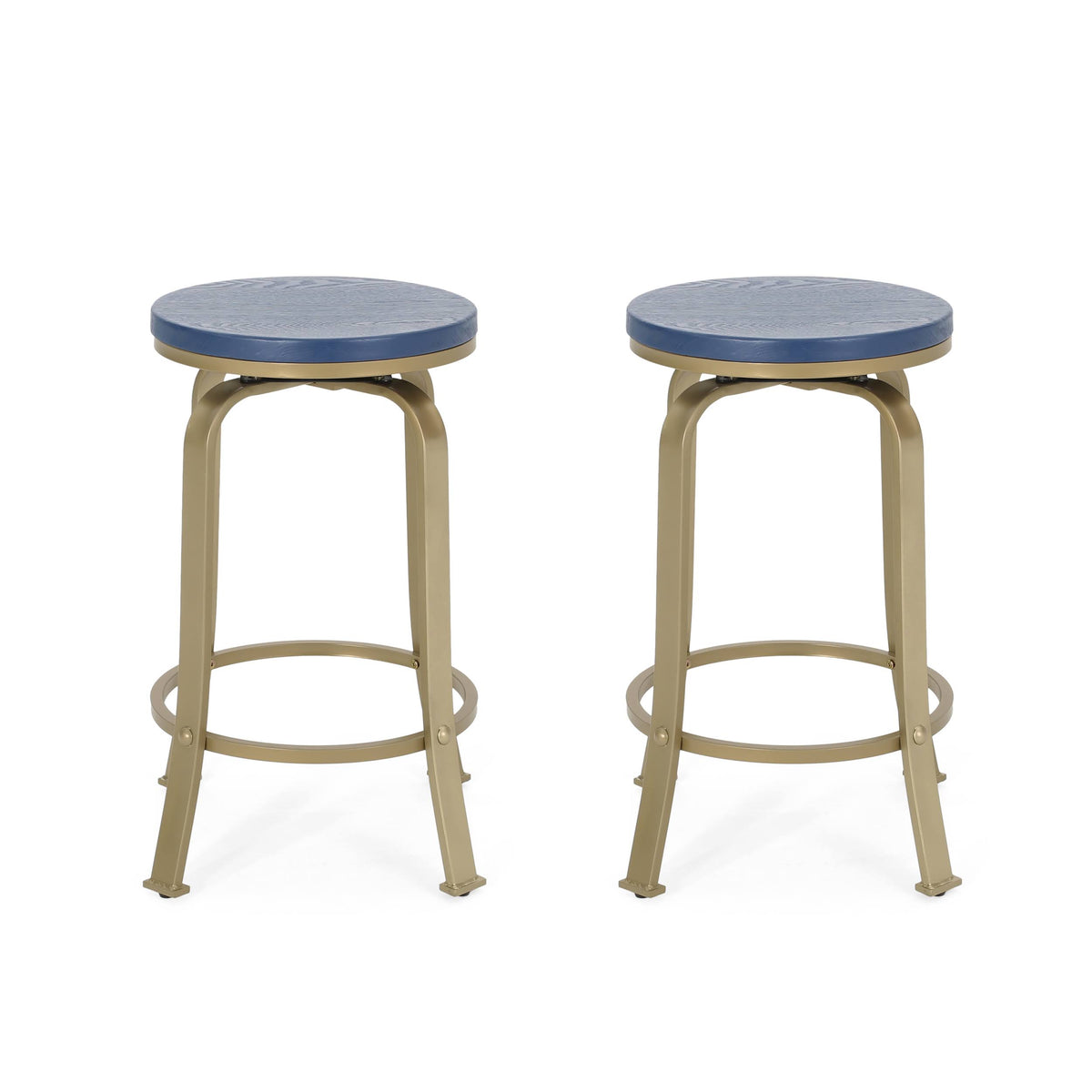 Blue Gold Swiveling Counter Stool Set of 2 E832