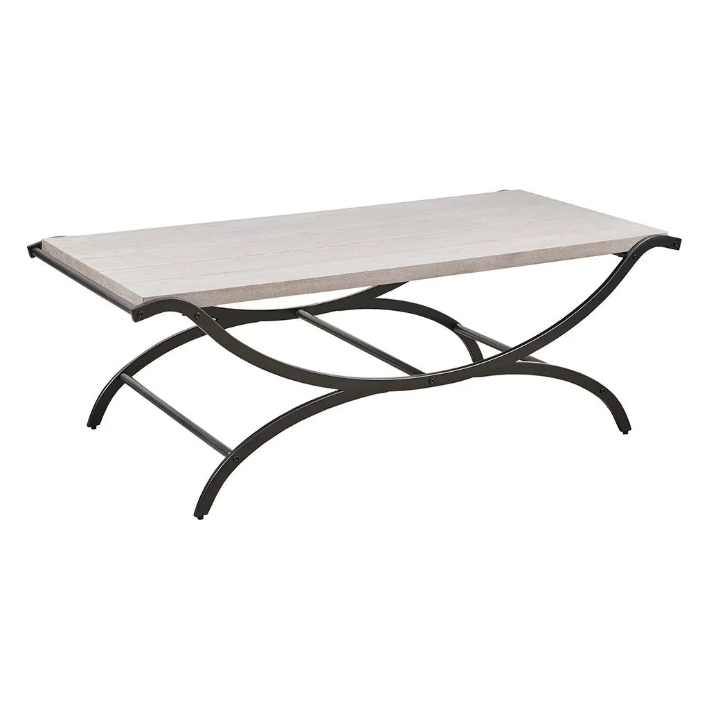 Modern Contrast Rectangular Coffee Table with Black Trestle Metal Base C767