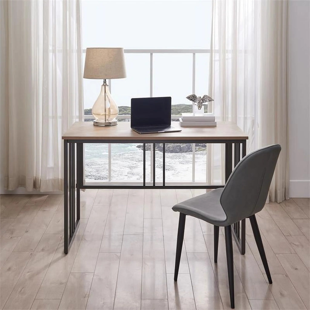 White Oak Gunmetal Slatted Desk Q646