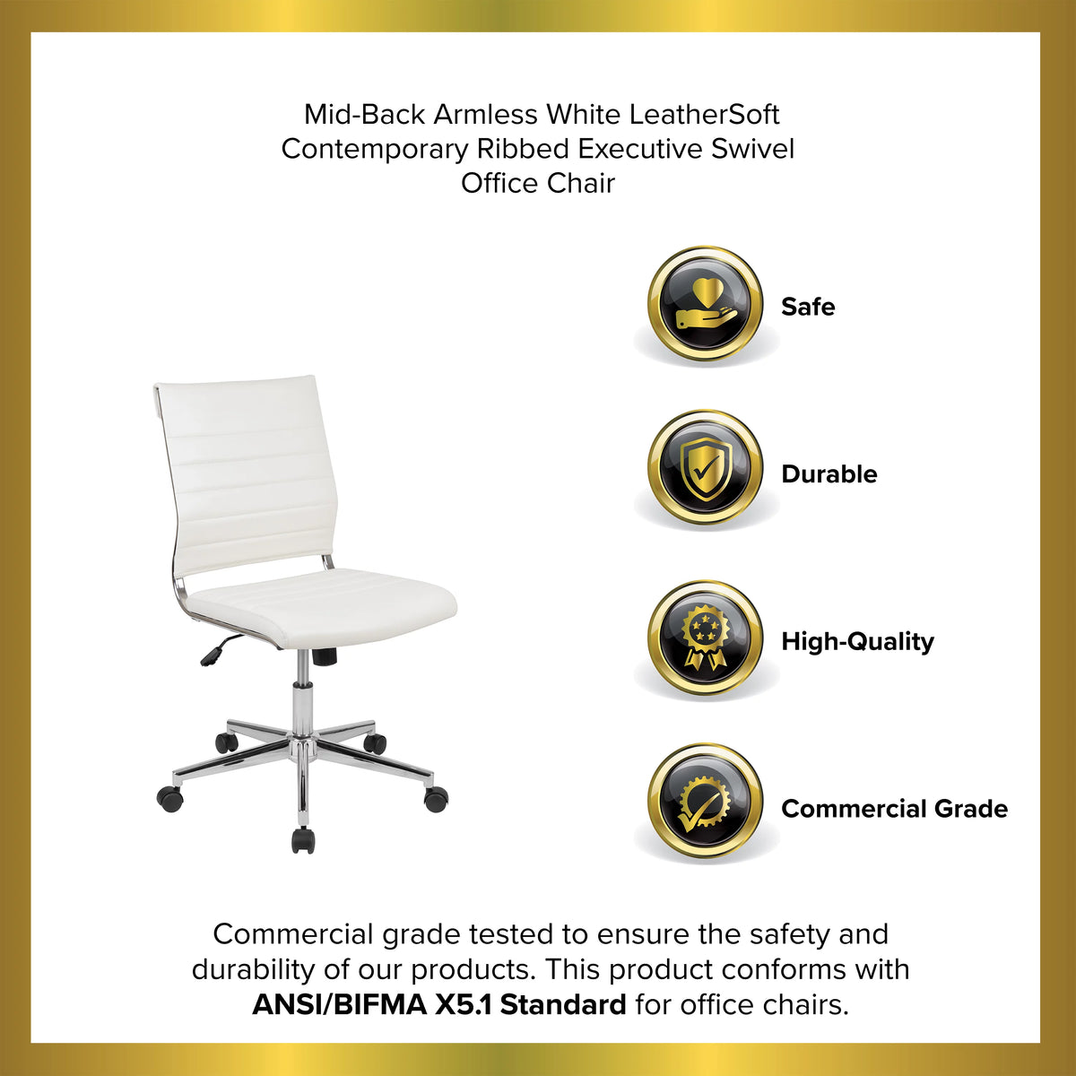 White Ergonomic Swivel Office Chair Faux Leather Mid-Back Armless Z823