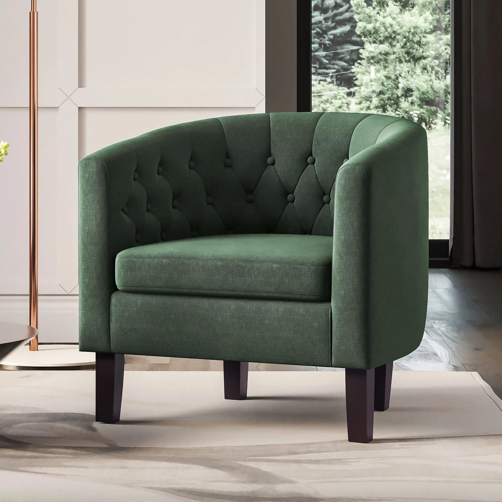 Green Set of 2 Upholstered Tufted Barrel Chairs with Linen Fabric J89074
