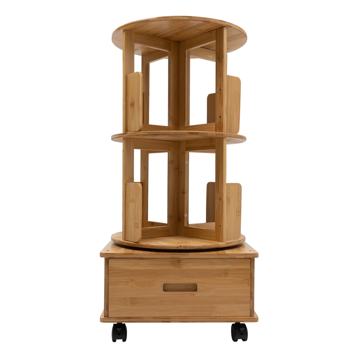 2 Tiers Rotating Bamboo Side Table with Wheels P10236