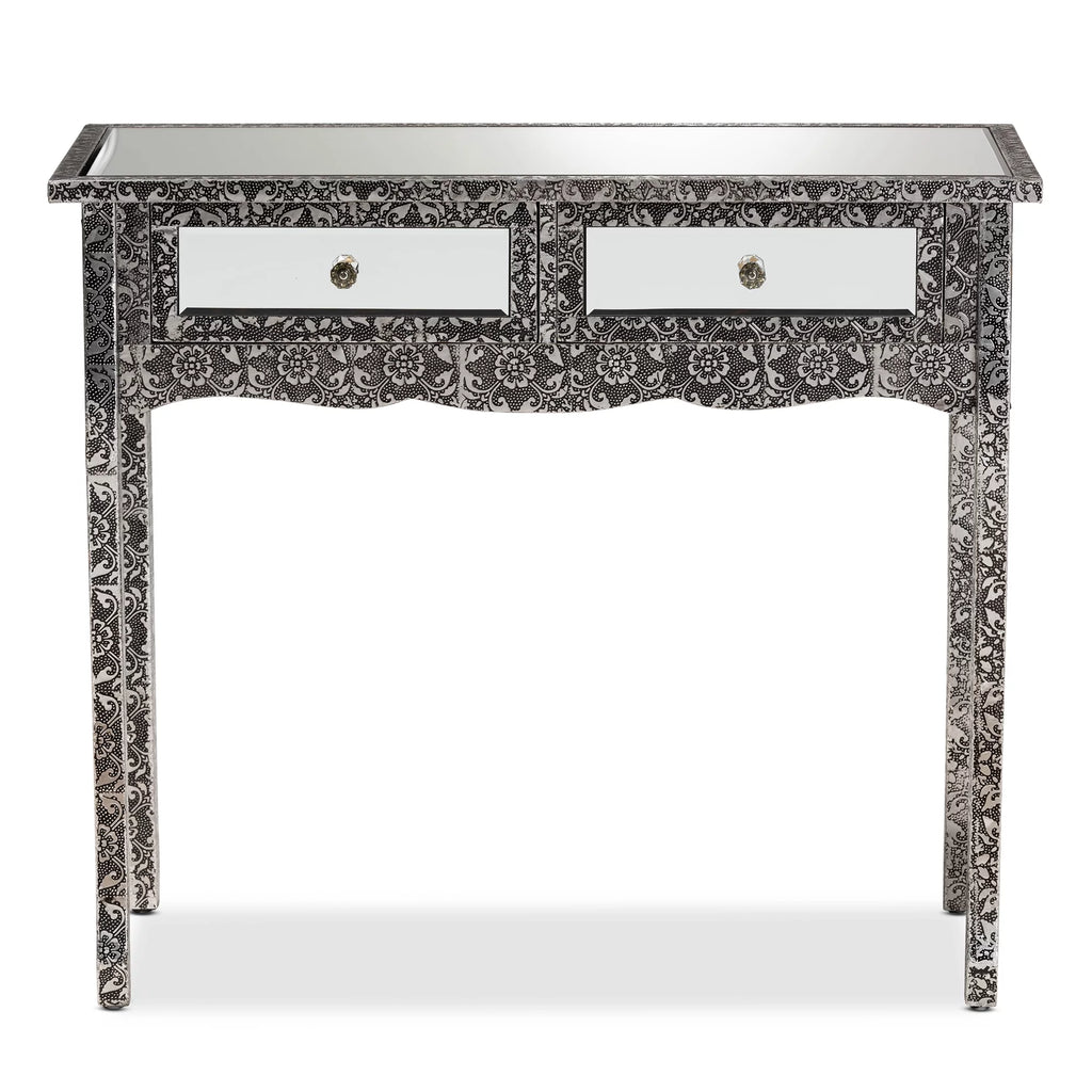 Mirrored Glass 2 Drawer Console Table Y555872