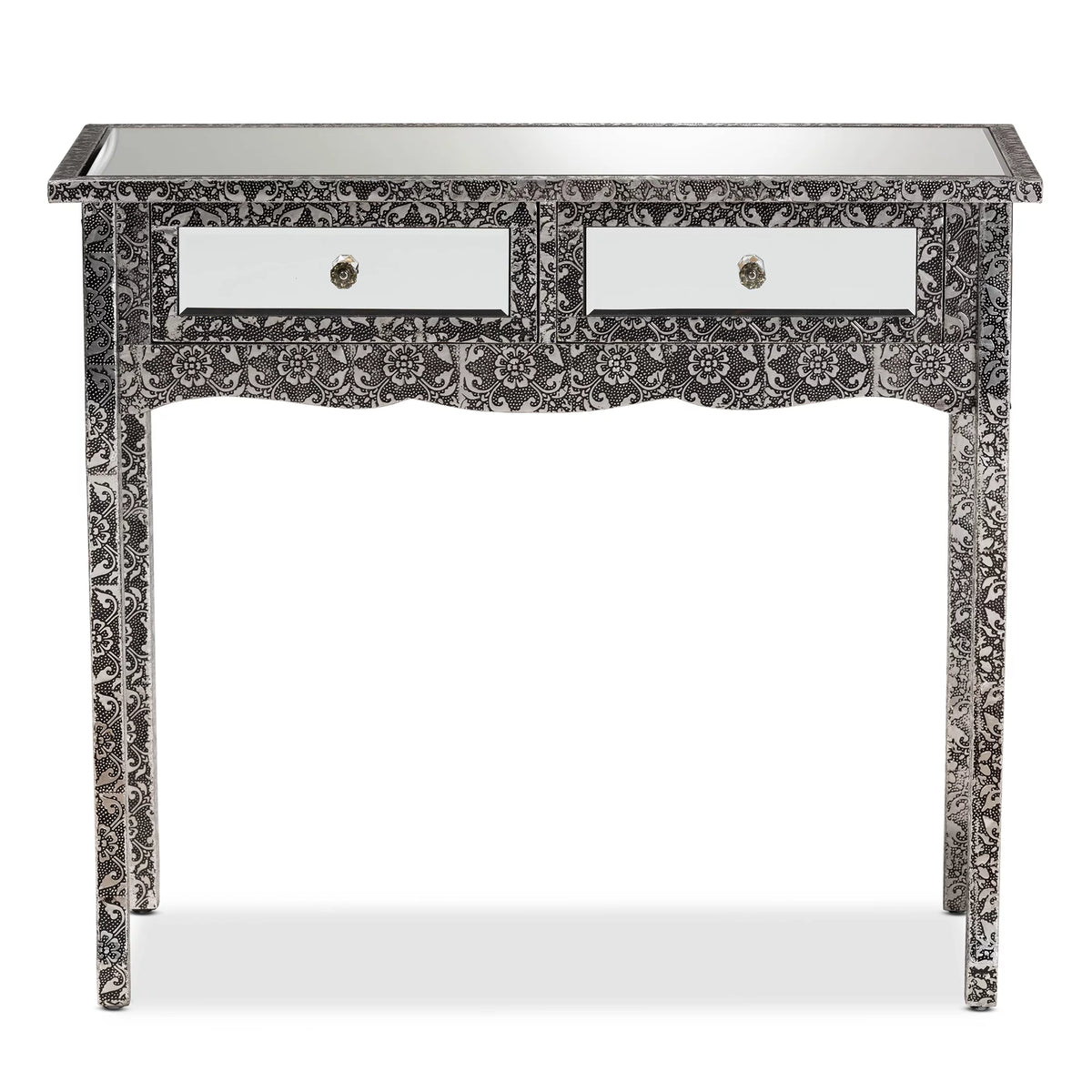 Mirrored Glass 2 Drawer Console Table Y555872