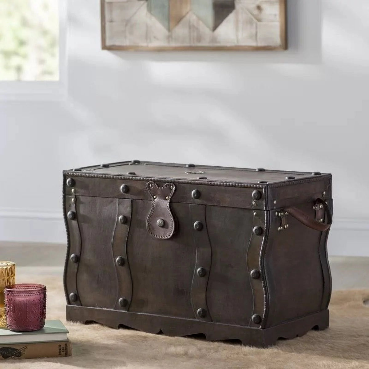 Antique Style Distressed Wooden Treasure Chest L603553