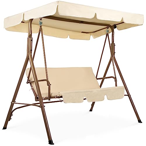 2-Person Outdoor Patio Swing Chair with Convertible Canopy and Cushions R69686