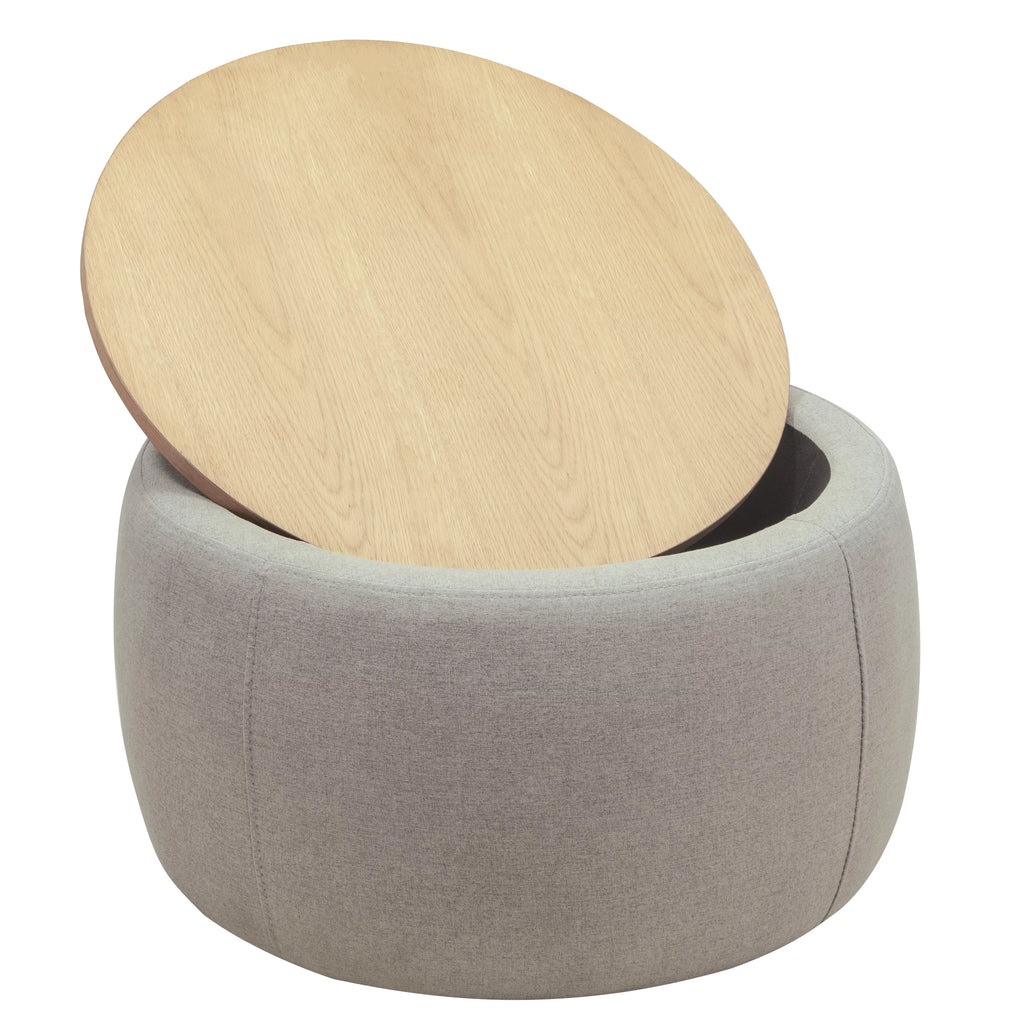Grey Round Storage Ottoman with Wood Tray G947037