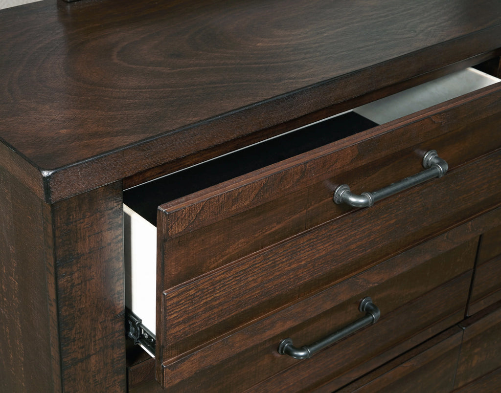 Espresso Wood Bedroom Set with King Bed Dresser Mirror Nightstand Chest N124782