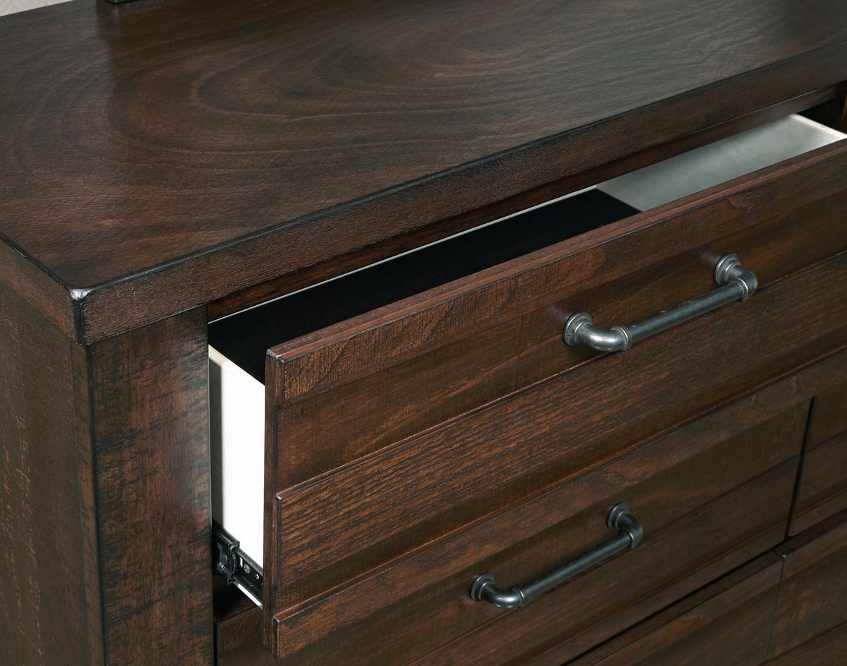 Espresso Wood Bedroom Set with King Bed Dresser Mirror Nightstand Chest N124782