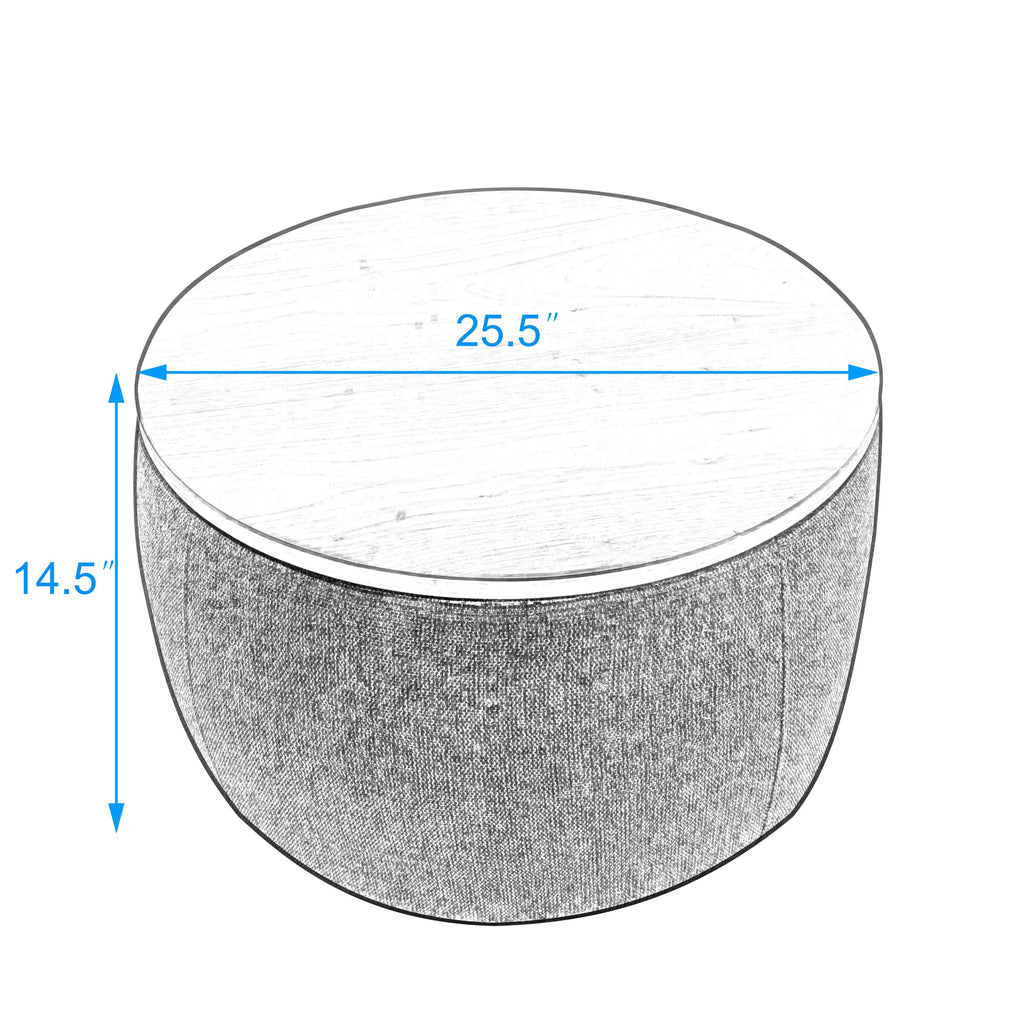 Grey Round Storage Ottoman with Wood Tray G947037