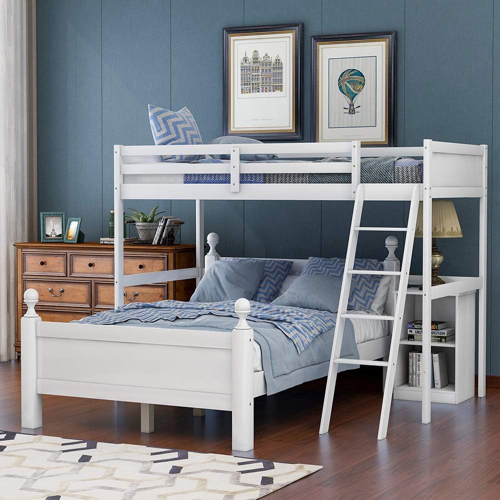 Twin Over Full Wood Loft Bunk Bed with Cabinet E53115