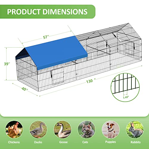 Metal Chicken Coop 130"×40"×39" with Cover T432782