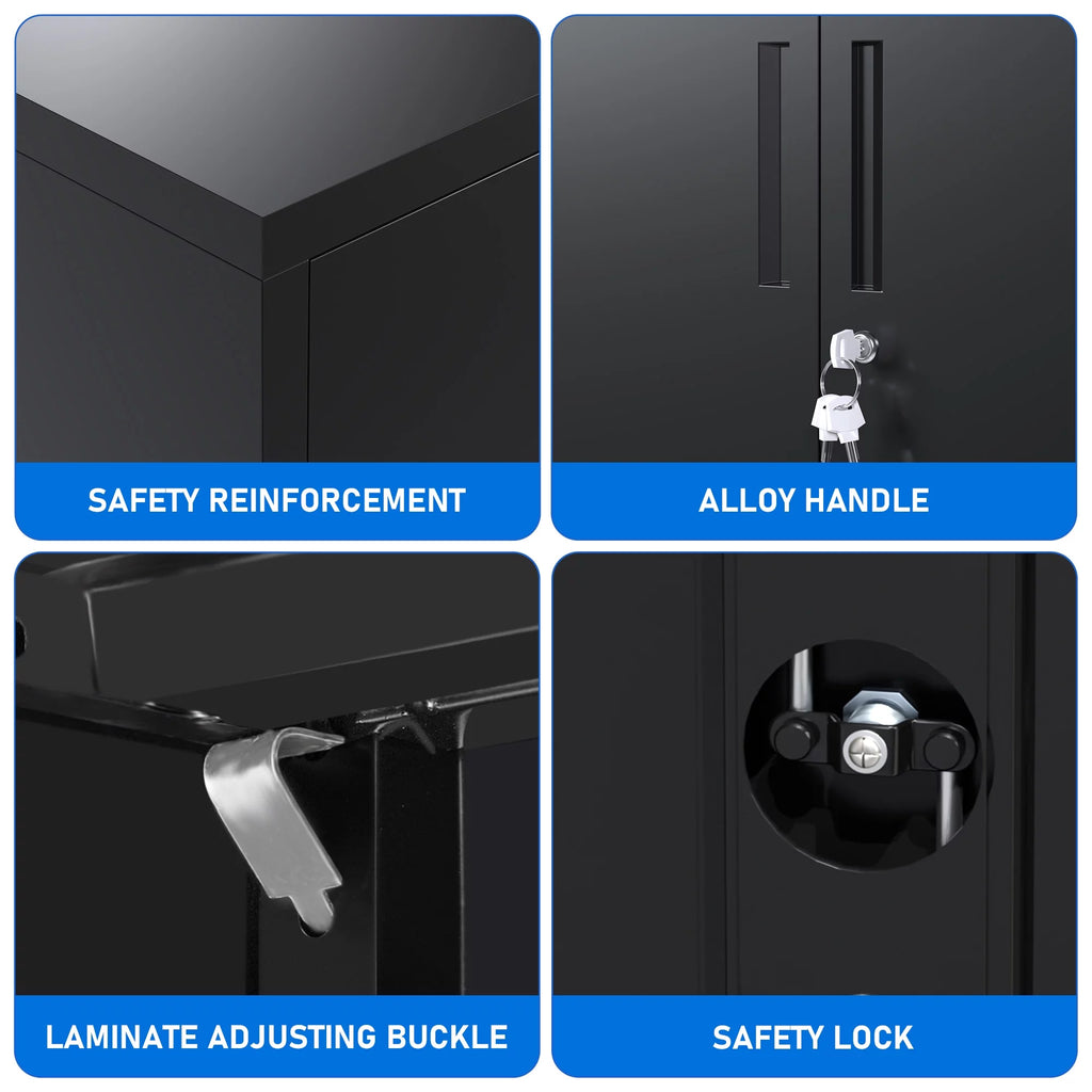 Black Metal Storage Cabinet with Lockable Doors and Shelves P90588