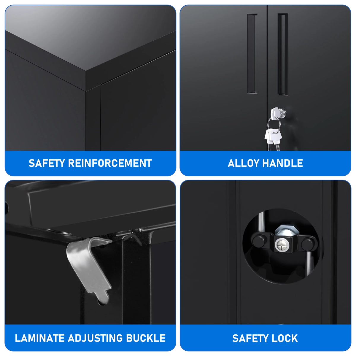 Black Metal Storage Cabinet with Lockable Doors and Shelves P90588