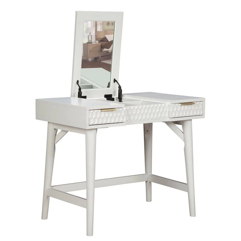 White Full Panel Bed & Bedroom Vanity 2-Piece Set X7639