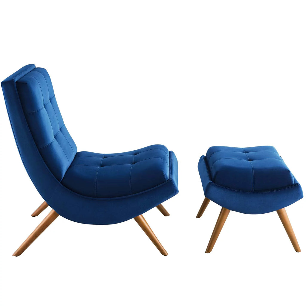 Navy Velvet Lounge Chair and Ottoman Set Z104456