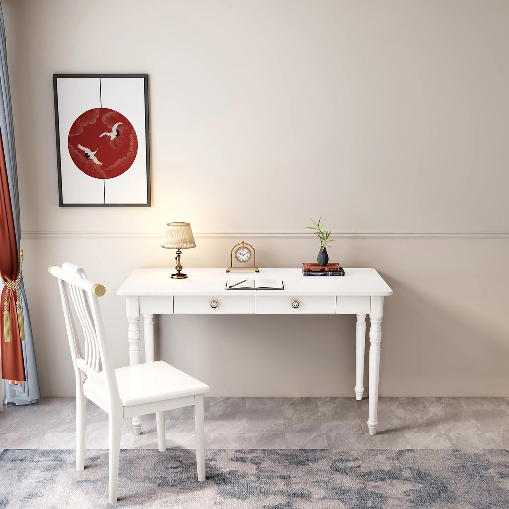 White Executive Desk and Chair Set with Drawer T348