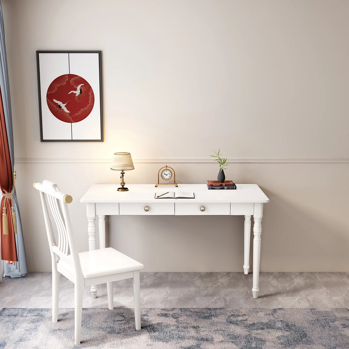 White Executive Desk and Chair Set with Drawer T348
