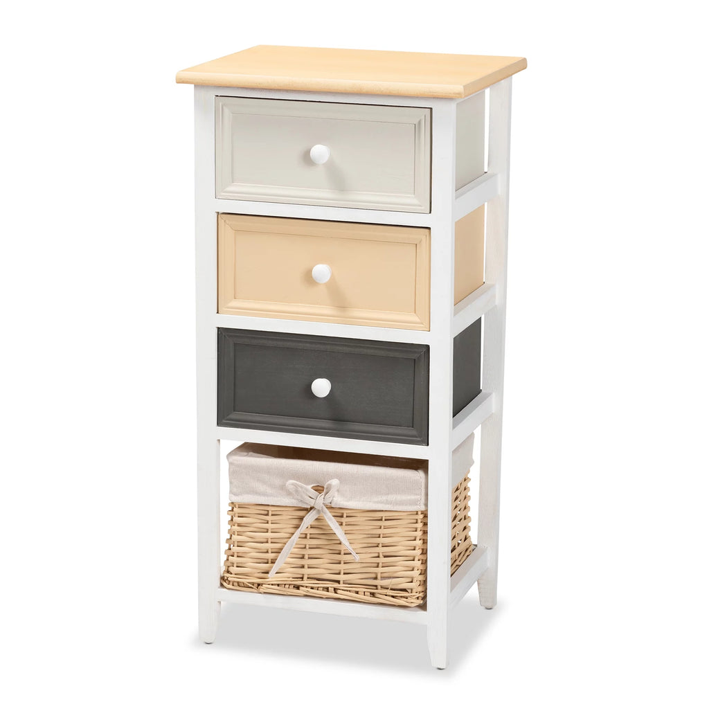 Multi-Colored Wood 3-Drawer Storage Unit with Basket J435629