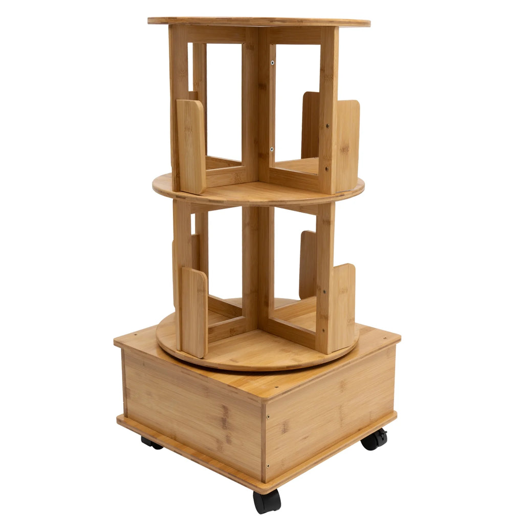 2 Tiers Rotating Bamboo Side Table with Wheels P10236