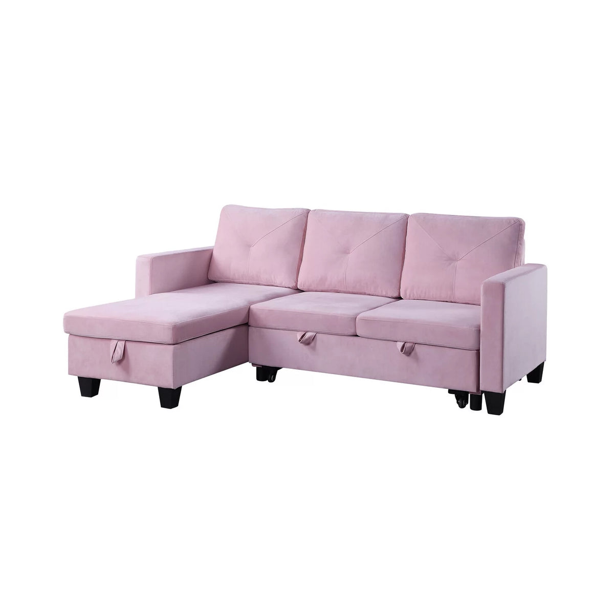 Pink Velvet Reversible Sleeper Sectional Sofa with Storage Chaise G3252