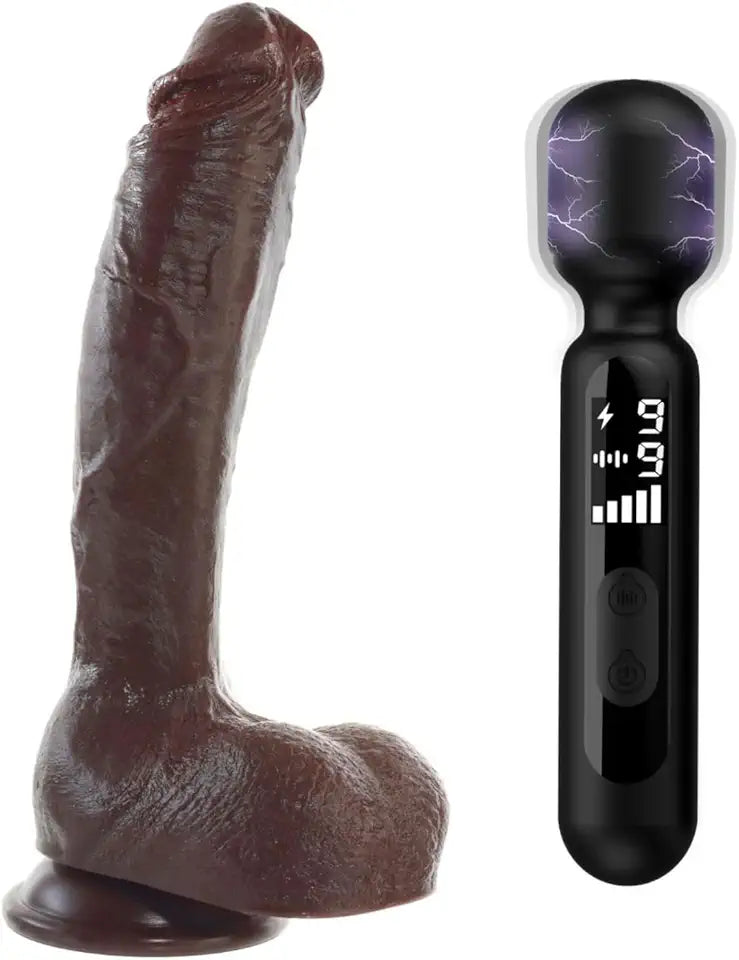 10.4inch Realistic Big Dildo + Electric Shock Wand Vibrator F468831